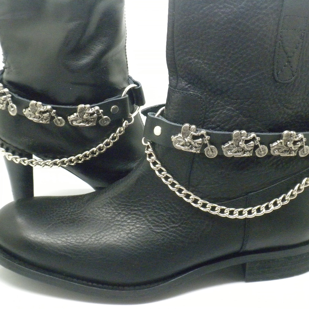 Mens Women's Boot Leather Straps Motorcycle Pair